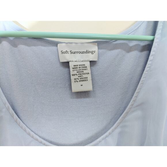 Soft Surroundings Periwinkle Blue Chiffon Ruffle Hem 3/4 Sleeve Tunic Blouse M - Picture 4 of 5